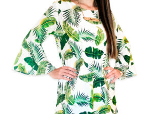 Banana Leaf Print Bell Sleeve Mini Dress