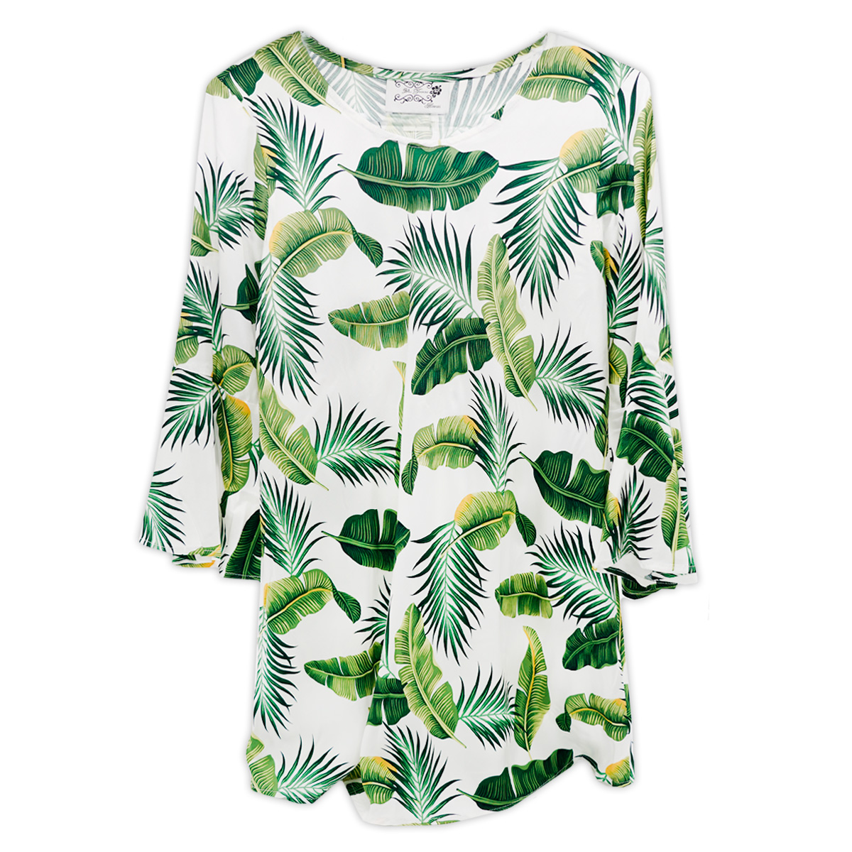 Banana Leaf Print Bell Sleeve Mini Dress