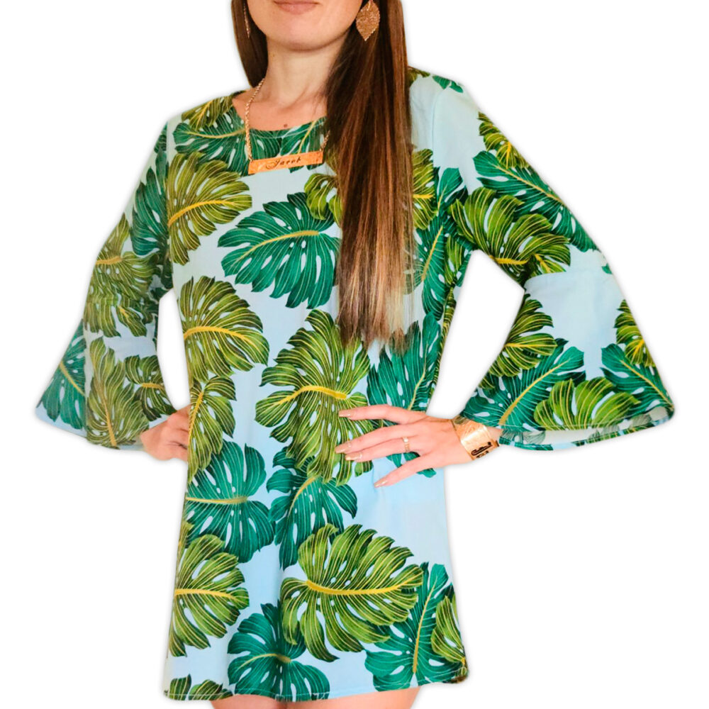 Monstera Bell Sleeve Mini Dress